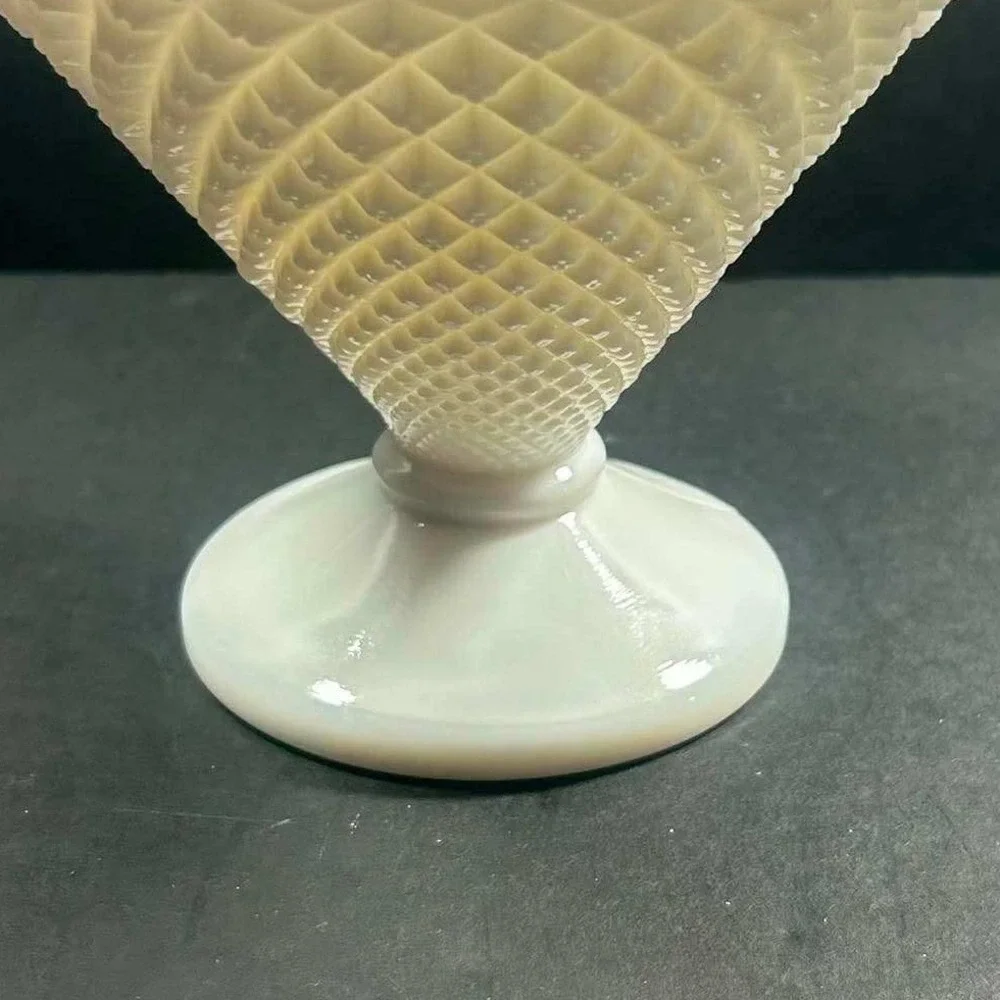 Milk Glass Sherbet Cup White Diamond Point Footed Dessert Bowl Vintage 4.5in